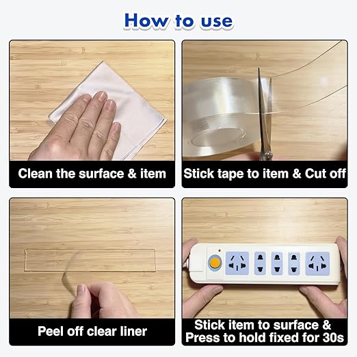 GripClear™ Heavy-Duty Double-Sided Mounting Tape – Nail-Free, Reusable, Damage-Free Adhesive